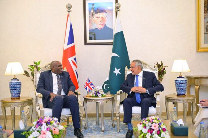 Deputy Prime Minister and Foreign Minister Senator Mohammad Ishaq Dar meets with the UK Foreign Secretary, Rt Hon David Lammy MP, at MoFA