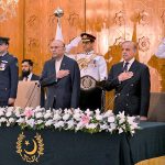 President Asif Ali Zardari and Prime Minister Muhammad Shehbaz Sharif at the Investiture Ceremony to confer the baton of Field Marshal upon the Chief of Army Staff, Field Marshal Syed Asim Munir NI(M) at Aiwan-e-Sadr