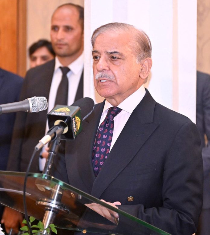 Prime Minister Muhammad Shehbaz Sharif addresses the investiture ceremony to confer the baton of Field Marshal upon Chief of the Army Staff, Field Marshal Syed Asim Munir NI(M) at Aiwan-e-Sadr
