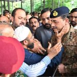 General Syed Asim Munir, NI (M), Chief of Army Staff (COAS) consoles the family member of the seven-year-old Irtaza Abbas Turi, son of Lieutenant Colonel Zaheer Abbas Turi, who was martyred in Dawarandi, Azad Jammu & Kashmir, due to India's missile strike. The funeral was held at H-8 graveyard