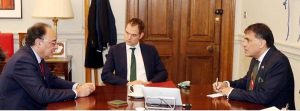 Federal Minister for Finance and Revenue Senator Muhammad Aurangzeb holding a meeting with Mr. Hamish Falconer, UK Minister of State for South Asia