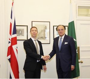 Federal Minister for Finance and Revenue, Senator Muhammad Aurangzeb, holding a meeting with Lord Livermore, the UK’s Financial Secretary to the Treasury and Growth Minister at HM Revenue & Customs