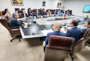 Interior Minister Mohsin Naqvi chairing a high-level meeting on Muharram security in Islamabad.