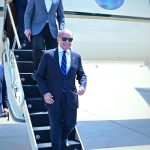 His Highness Sheikh Tahnoun bin Zayed Al Nahyan, National Security Advisor of the United Arab Emirates, receiving Prime Minister Muhammad Shehbaz Sharif upon arrival at Al Bateen Airport