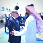 His Highness Sheikh Tahnoun bin Zayed Al Nahyan, National Security Advisor of the United Arab Emirates, receiving Prime Minister Muhammad Shehbaz Sharif upon arrival at Al Bateen Airport