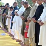 A large number of faithful offering Eidul Azha prayers at Eidgah Sharif