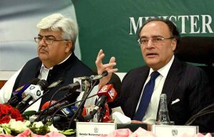 Minister for Finance and Revenue Muhammad Aurangzeb addressing to post budget press briefing 2025-26