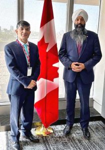 High Commissioner of Pakistan to Canada Muhammad Saleem meeting with Hon. Randeep Sarai, Secretary of State (International Development) in the Global Affairs Canada.
