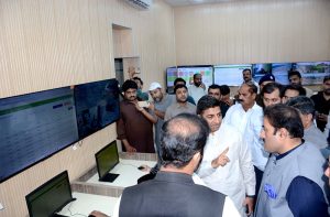 Provincial Minister for Local Government Zeeshan Rafique and Deputy Commissioner Captain (R) Nadeem Nasir are visiting the control room of Faisalabad Waste Management Company (FWMC) Complex regarding the Eid-ul-Adha cleaning operation.
