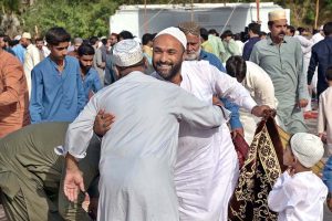 A large number of faithful offering Eidul Azha prayers at Eidgah Sharif