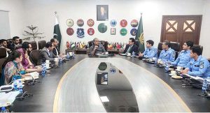 Interior Minister Mohsin Nagvi chairing a meeting regarding arrangements during Muharram in Islamabad.