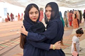 Women offering dua after Eidul Azha prayers at historic Badshahi Masjid