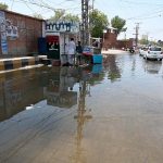 A view of sewage water accumulated at SSP Office Chowk due to a choked drainage system, demanding the attention of concerned authorities