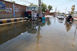 A view of sewage water accumulated at SSP Office Chowk due to a choked drainage system, demanding the attention of concerned authorities