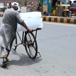 A vendor sells plastic balls displayed in handmade nests on his bicycle at College Road