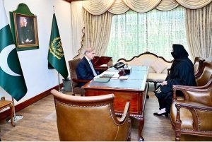 MNA Syeda Nosheen Iftikhar calls on Prime Minister Muhammad Shehbaz Sharif at Parliament House.