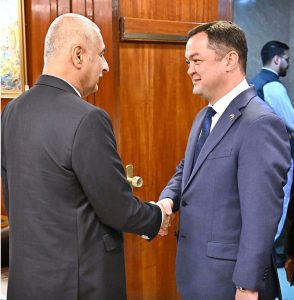 Speaker National Assembly Sardar Ayaz Sadiq receiving Ambassador of Uzbekistan Mr. Alisher Tukhtaev at Parliament House in Federal Capital