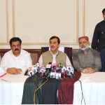 Chairman Senate Syed Yusuf Raza Gillani talking to media persons during a ceremony held to commemorate the birth anniversary of former Prime Minister Shaheed Mohtarma Benazir Bhutto at a local hotel.