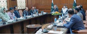 Honorable Mr. Justice Yahya Afridi, Chief Justice of Pakistan and Chairman, Law and Justice Commission of Pakistan (LJCP) chairing a meeting at the Supreme Court Branch Registry, to enhance institutional coordination between bar associations and the Law and Justice Commission for improved justice delivery.