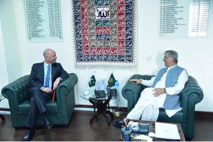 H.E. Idesbald Van der Gracht, Ambassador of the Kingdom of Belgium, met with Senator Azam Nazeer Tarar, Federal Minister for Law and Human Rights, to review bilateral cooperation and Pakistan’s recent legal and human rights reforms