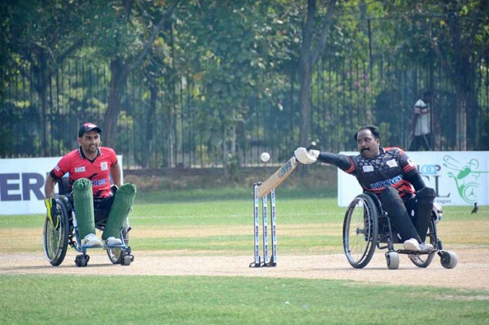 A view of cricket match played between Islamabad Stallions and Quetta Strikers Wheelchair Cricket teams during T-20 3rd Inter loop Pakistan Champions League 2025 at Bohran Wali Ground