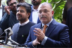 Senior Provincial Minister Sindh Sharjeel Inam Memon along with Sindh Minister Syed Nasir Hussain Shah talking to Media Persons at Sindh Assembly Media Corner after Sindh budget 2025-26 Presented by Sindh Chief Minister at Sindh Assembly Budget Session