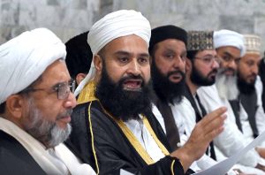 Chairman Pakistan Ullema Council, Maulana Tahir Mehmood Ashrafi addresses a press conference at Maaz bin Jabal (Markazi Jamia Masjid) I-8/3 in federal capital
