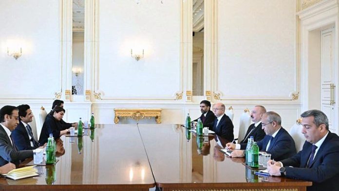 Federal Minister for Energy (Petroleum Division) Ali Pervaiz Malik in a meeting with President of Azerbaijan H.E Ilham Aliyev during Baku Energy Week