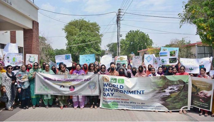 Prof Dr. Kanwal Ameen (Tamgha-e-Imtiaz) Vice Chancellor (GCWUF) is leading a walk to mark World Environment Day at Government College Women University Faisalabad (GCWUF)