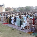 A large number of faithful offering Eidul Azha prayers at Haji Abad Ground