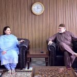 Federal Minister Syed Imran Ahmad Shah and BISP Chairperson Senator Rubina Khalid discussing social protection programs during a meeting in federal capital