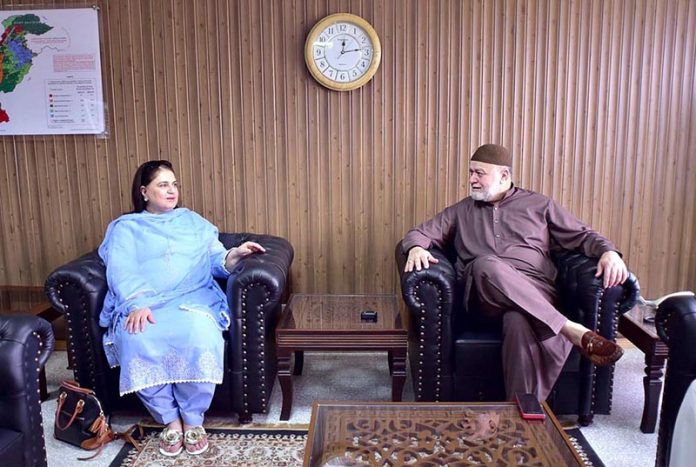 Federal Minister Syed Imran Ahmad Shah and BISP Chairperson Senator Rubina Khalid discussing social protection programs during a meeting in federal capital