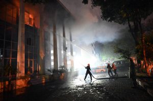 A fire erupts at the building of Information Services Academy (ISA) situated at Zero Point in Sector G-7/1
