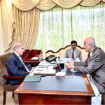 Senior Leader Pakistan Peoples Party and MNA Syed Khurshid Shah calls on Prime Minister Muhammad Shehbaz Sharif at Parliament House.