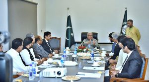 Federal Ombudsman Ejaz Ahmad Qureshi holds a meeting with office-bearers during his visit to the regional office.