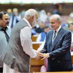 Prime Minister Muhammad Shehbaz Sharif meets MNAs during the budget session of the National Assembly.