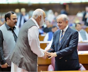 Prime Minister Muhammad Shehbaz Sharif meets MNAs during the budget session of the National Assembly.