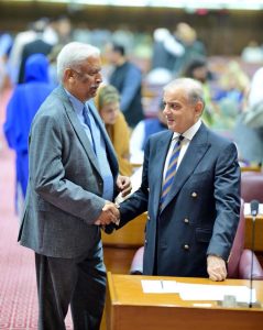 Prime Minister Muhammad Shehbaz Sharif meets MNAs during the budget session of the National Assembly.