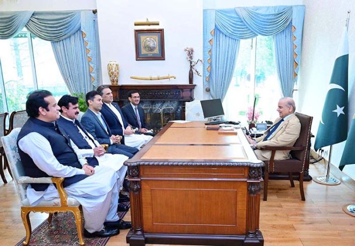 Member of the National Assembly Rana Iradat Sharif calls on Prime Minister Muhammad Shehbaz Sharif. Federal Minister for Public Affairs Unit Rana Mubashar Iqbal, Minister of State for Power Abdul Rehman Kanju and Special Assistant to the PM Talha Barki are also present