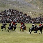 Polo players from Gilgit and Chitral teams in action during a freestyle match at the world’s highest polo ground at the annual Shandur Polo Festival