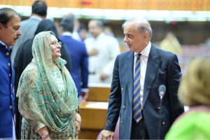 Prime Minister Muhammad Shehbaz Sharif meets MNAs during the budget session of the National Assembly.