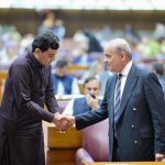 Prime Minister Muhammad Shehbaz Sharif meets MNAs during the budget session of the National Assembly. 