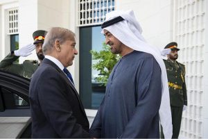President of UAE His Highness Sheikh Mohamed bin Zayed Al Nahyan received Prime Minister Muhammad Shehbaz Sharif at Qasr Al Shati