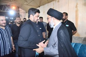 Governor of Sindh Mr. Kamran Khan Tasuri, Political Leader Mr. Farooq Sattar, Mr. Anis Qaimkhani and other political figures, literary figures and a large number of people participate in Muharram Majlis at Shuhada Karbala Imambargah Ancholi.