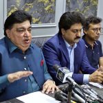 Minister of State for Religious Affairs and Interfaith Harmony Kheal Das Kohistani addressing a press conference.