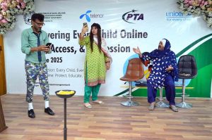Artist performing kathak classical dance during empowering every child online safety, access, & expression at Business Incubation Center University of Peshawar