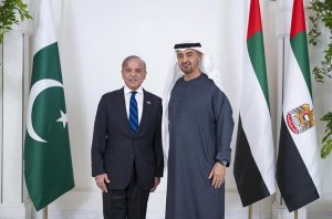 President of UAE His Highness Sheikh Mohamed bin Zayed Al Nahyan received Prime Minister Muhammad Shehbaz Sharif at Qasr Al Shati