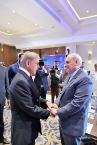 Prime Minister Muhammad Shehbaz Sharif interacts with the Ambassador of Iran to Pakistan H.E. Reza Amiri Moghadam at Pakistan International Maritime Expo and Conference