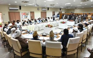 Chairman, Council of Islamic Ideology (CII), Allama Muhammad Raghib Hussain Naeemi addresses a press conference on Muharram-ul-Haram following the annual Ulema and Mashaikh Conference at the Council of Islamic Ideology.
