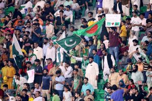 Pakistan’s batter Muhammad Haris playing shot during third T20 International match of the three-match series against Bangladesh at Gaddafi Cricket Stadium.